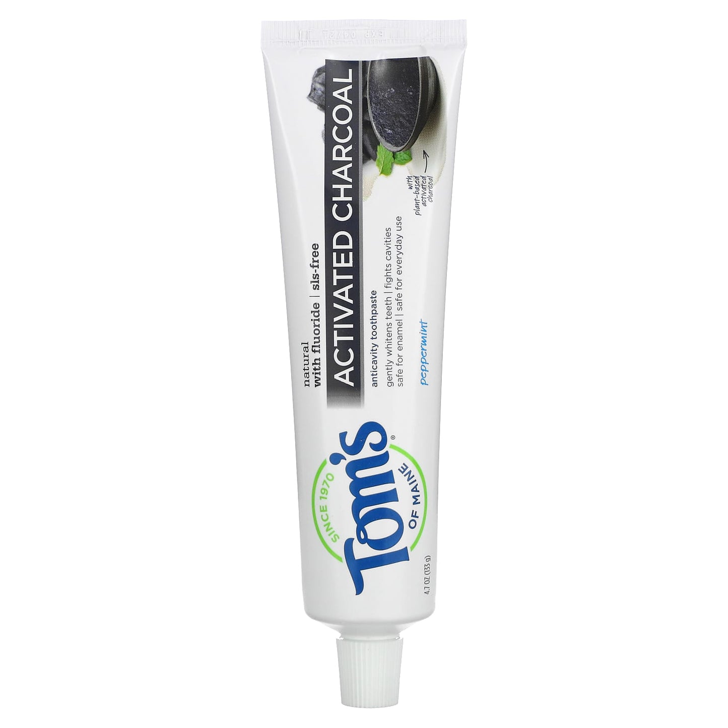 Tom's of Maine-Natural Anticavity Toothpaste-Activated Charcoal with Fluoride-Peppermint-4.7 oz (133 g)