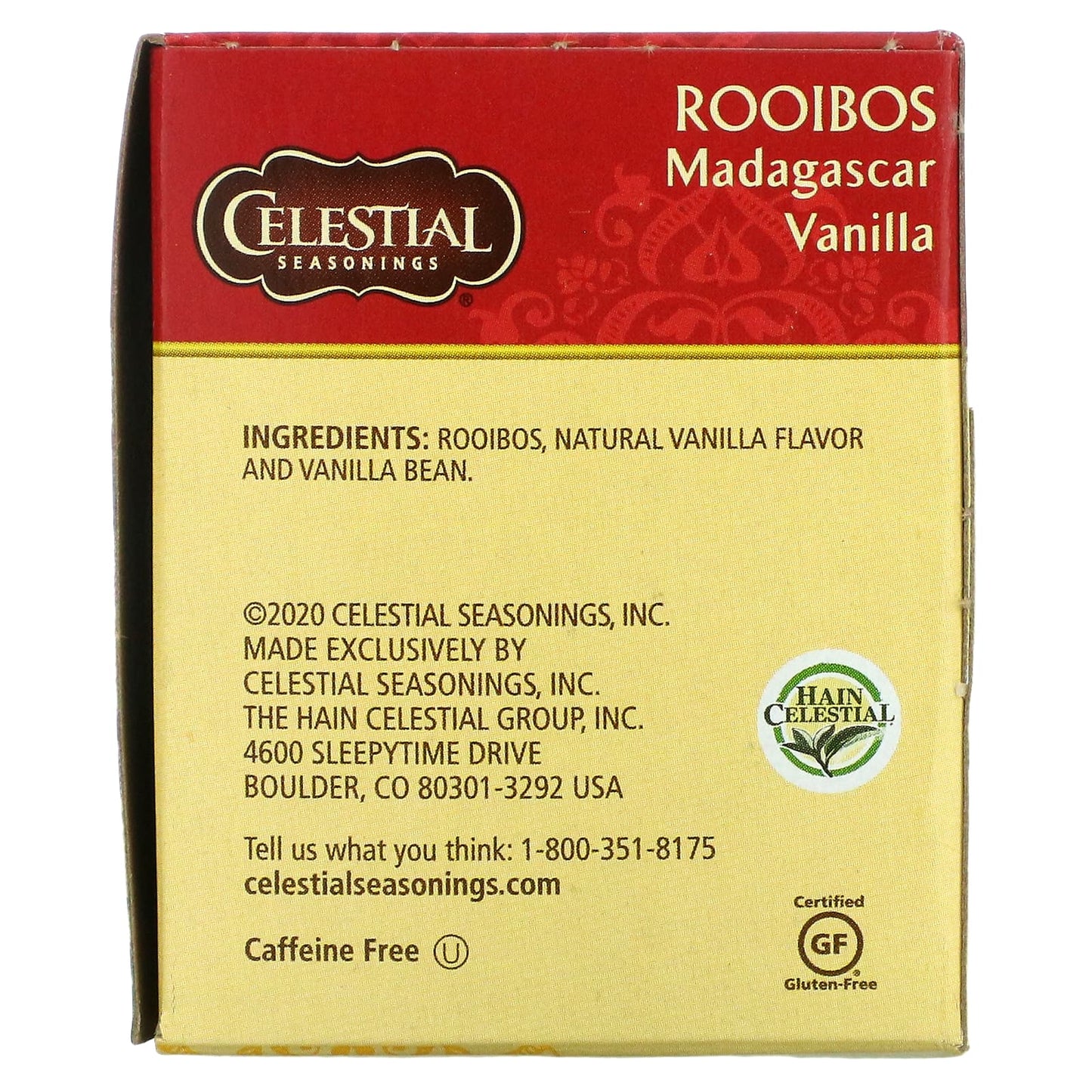 Celestial Seasonings, African Red Herbal Tea, Rooibos, Madagascar Vanilla, Caffeine Free, 20 Tea Bags, 1.5 oz (42 g)