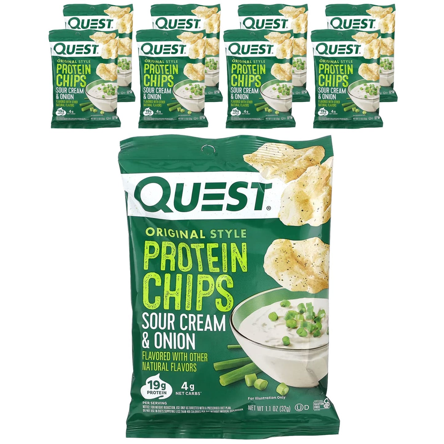 Quest Nutrition-Original Style Protein Chips-Sour Cream & Onion-8 Bags-1.1 oz (32 g) Each