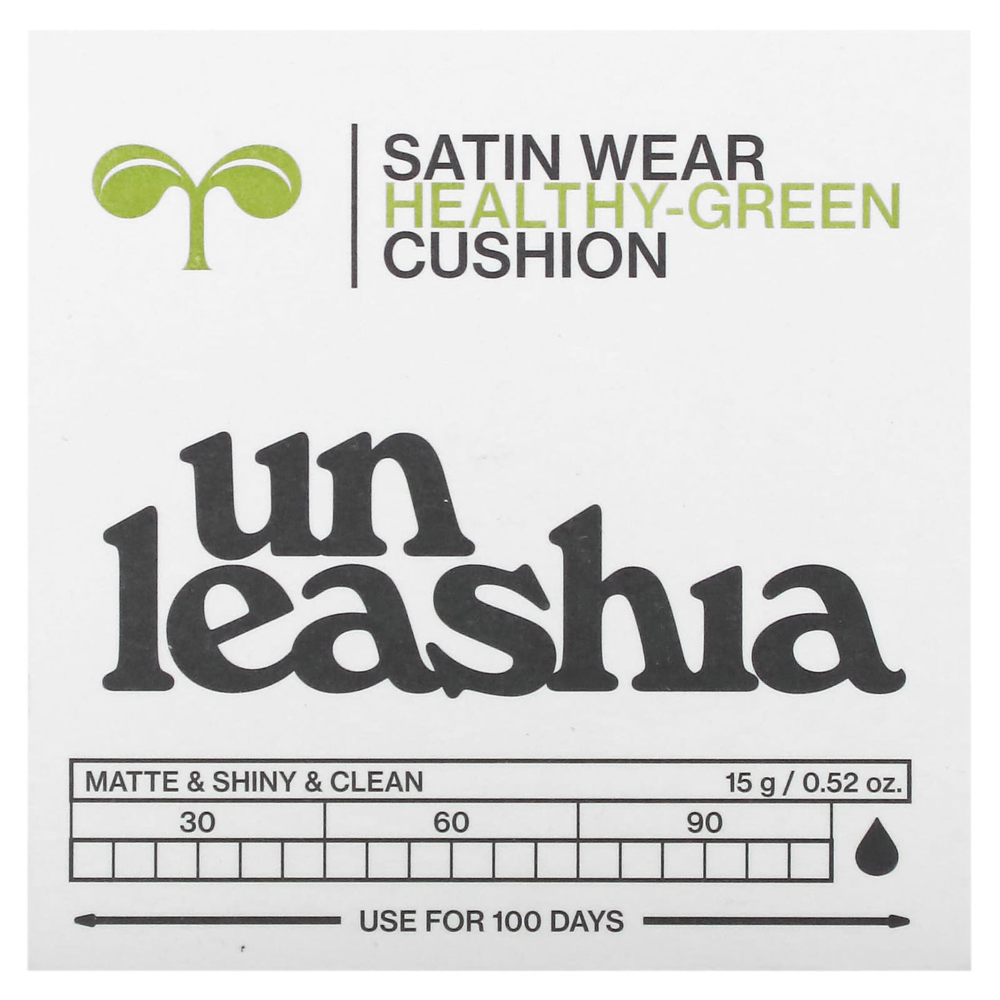 Unleashia, Satin Wear Healthy-Green Cushion, SPF 30/PA++, 27W Peach Tan, 0.52 oz (15 g)