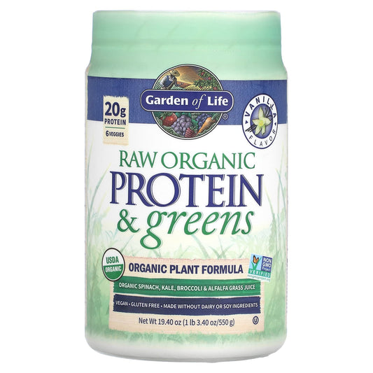 Garden of Life-RAW Organic Protein & Greens-Plant Formula-Vanilla-19.40 oz (550 g)