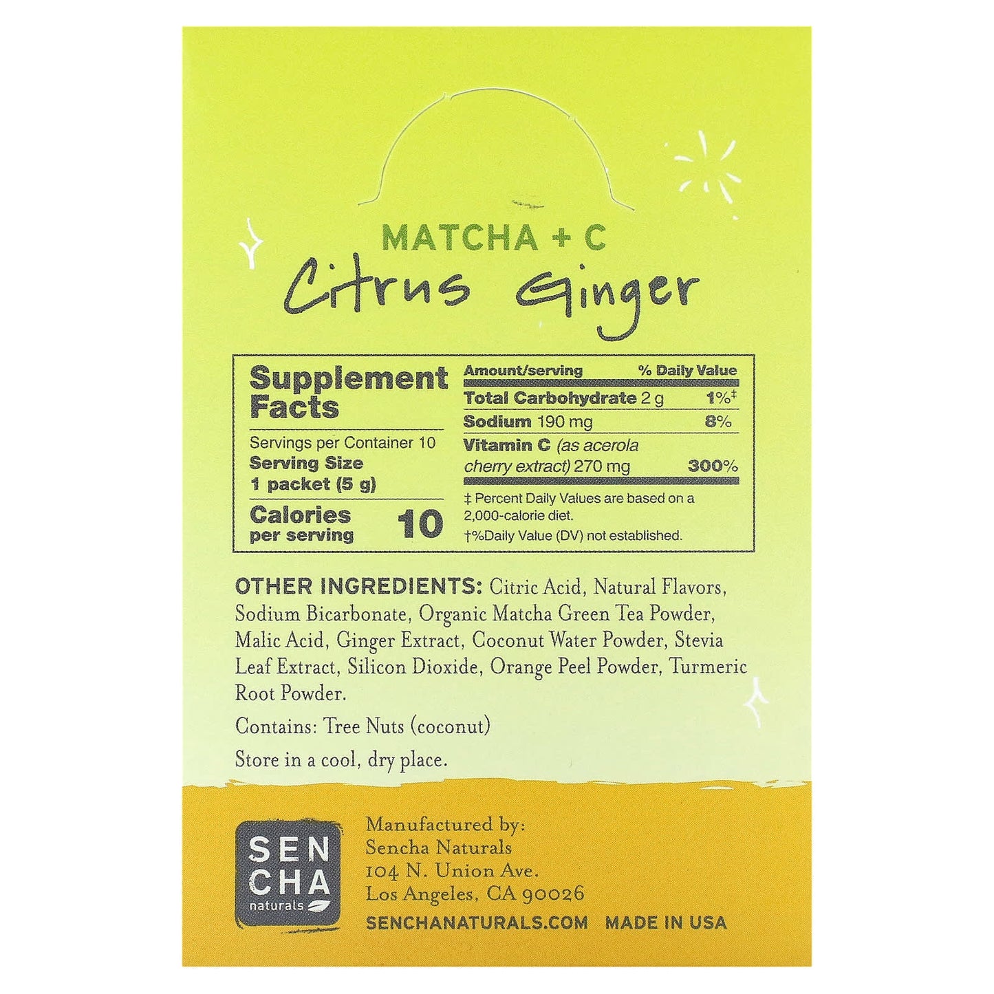 Sencha Naturals, Matcha +C, Citrus Ginger, 10 Packets, 0.18 oz (5 g) Each