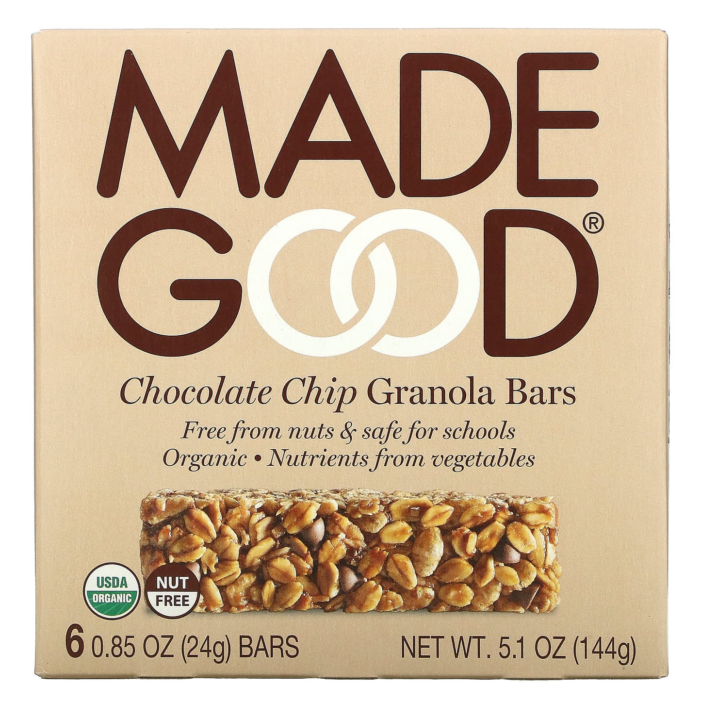 MadeGood-Granola Bars-Chocolate Chip-6 Bars-0.85 oz (24 g) Each