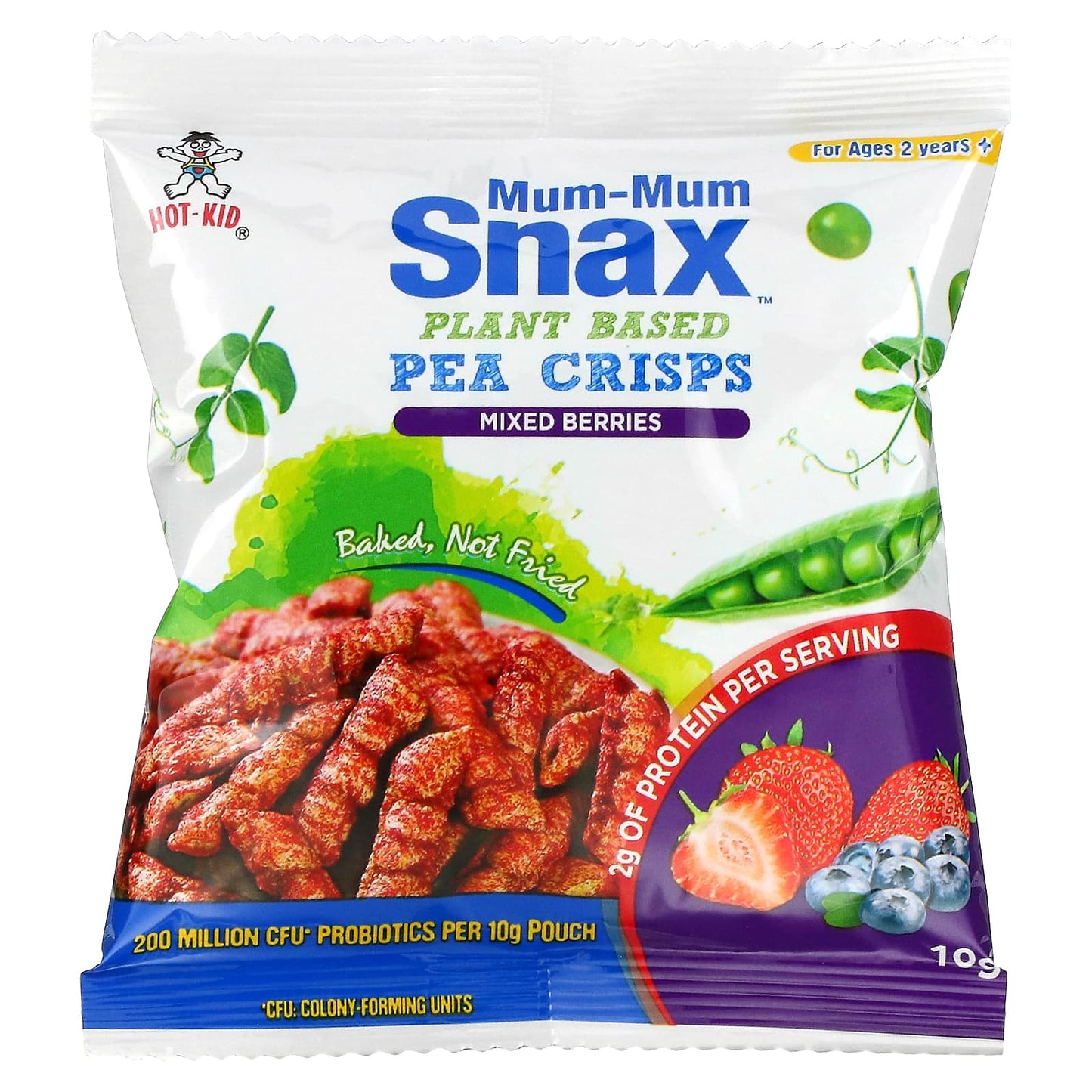 Hot Kid, Mum-Mum Snax, Baked Pea Crisps, Ages 2 Years+, Mixed Berries, 5 Pouches, 10 g Each