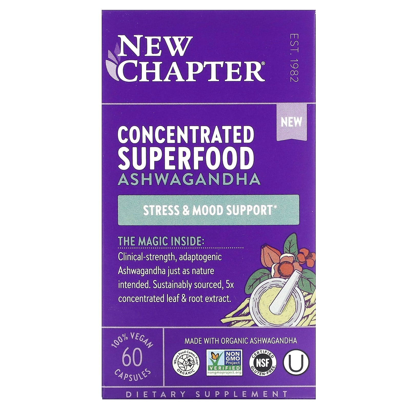 New Chapter-Concentrated Superfood Ashwagandha -60 Vegan Capsules