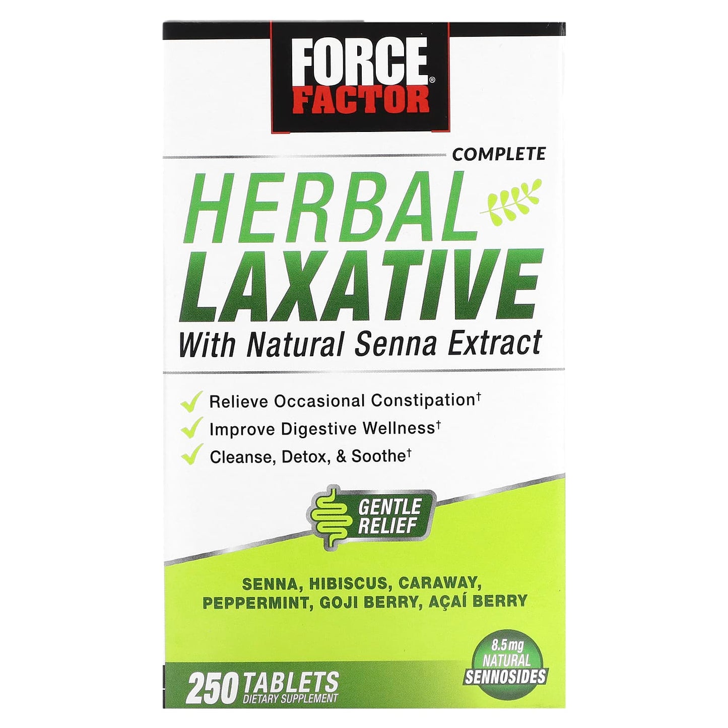 Force Factor-Complete Herbal Laxative with Natural Senna Extract-250 Tablets