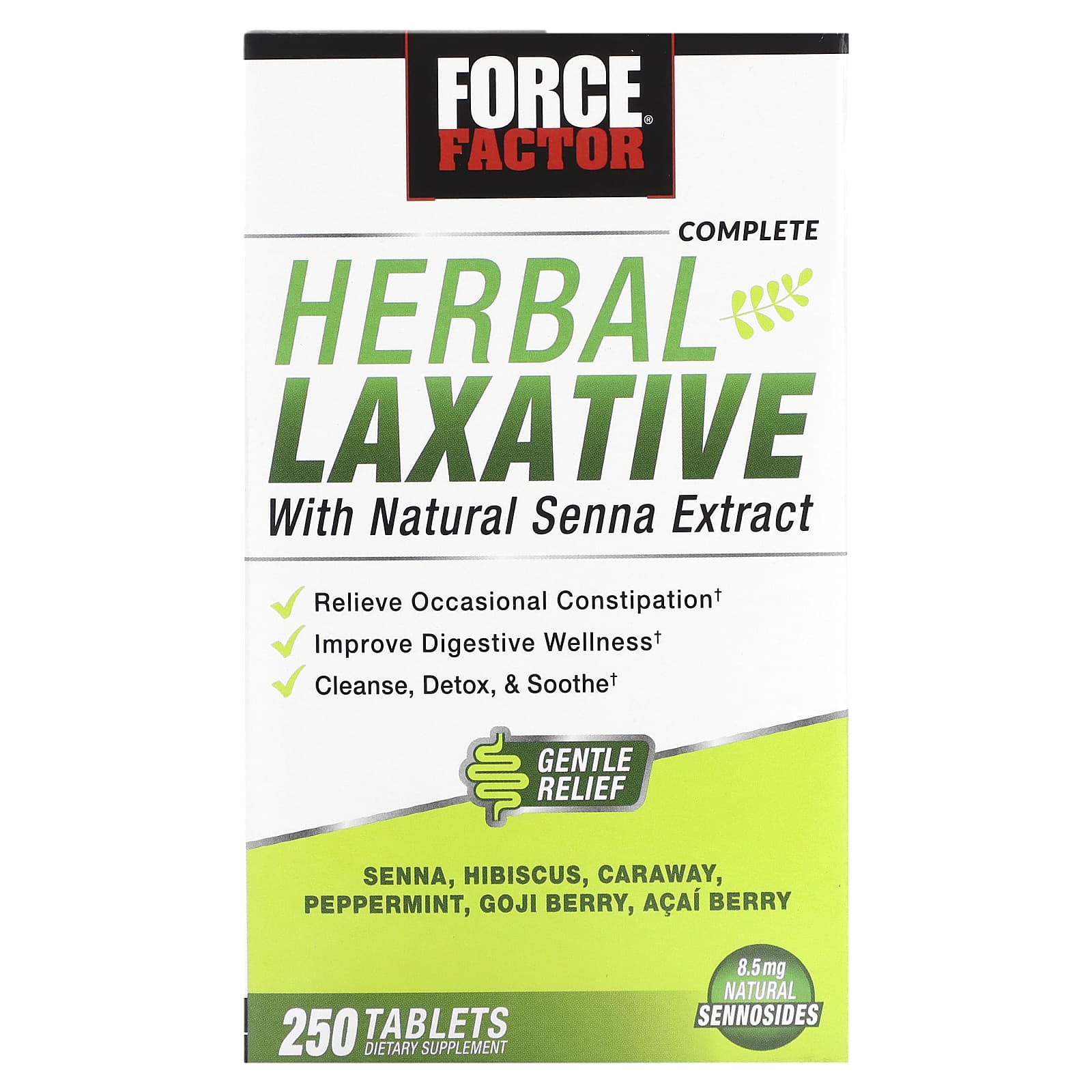 Force Factor-Complete Herbal Laxative with Natural Senna Extract-250 Tablets