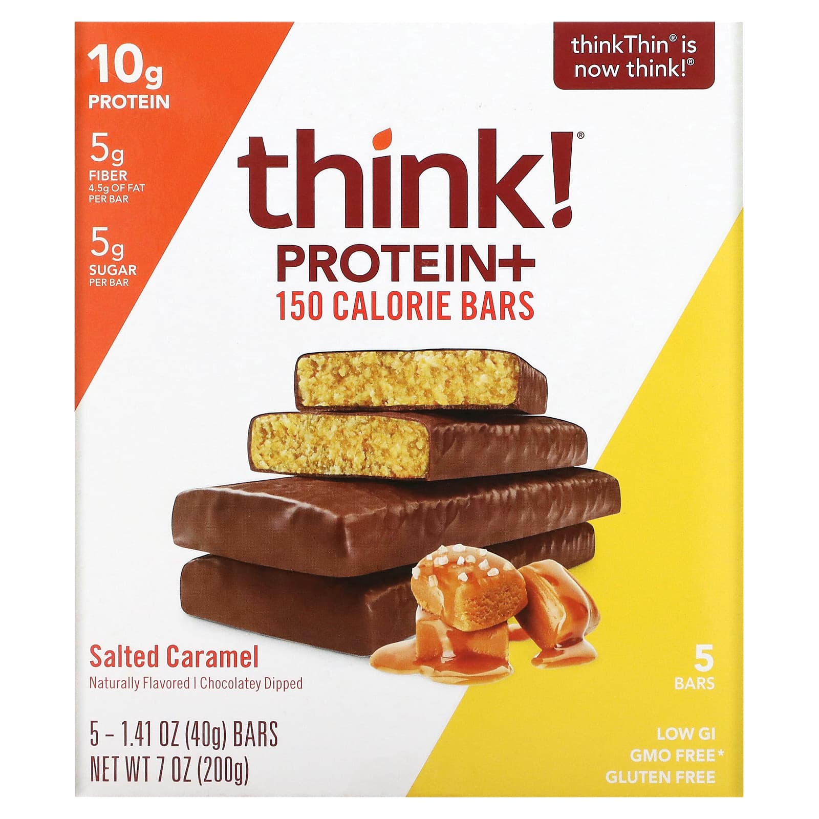 Think !-Protein+ 150 Calorie Bars-Salted Caramel-5 Bars-1.41 oz (40 g) Each