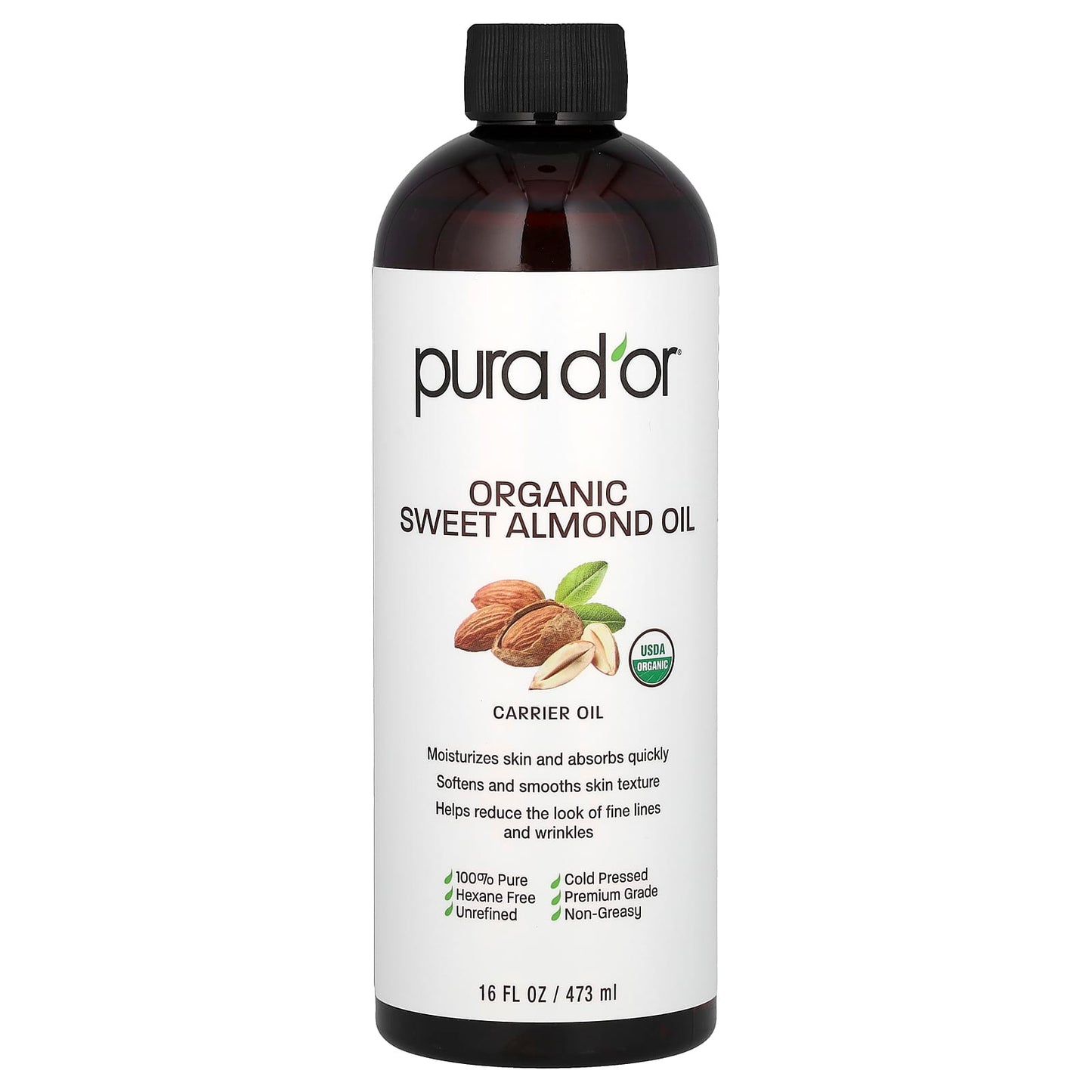 Pura D'or-Organic Sweet Almond Oil-16 fl oz (473 ml)