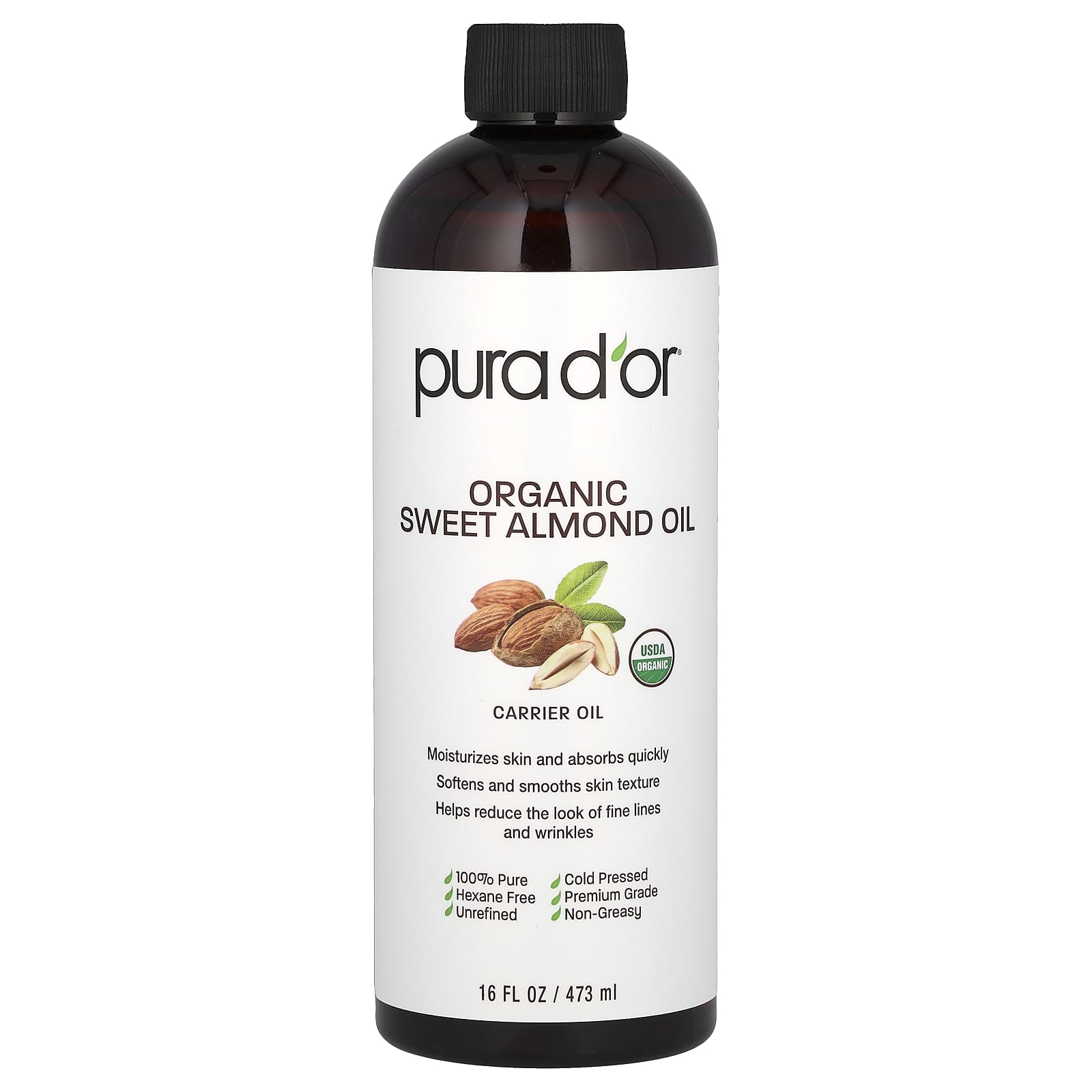 Pura D'or-Organic Sweet Almond Oil-16 fl oz (473 ml)