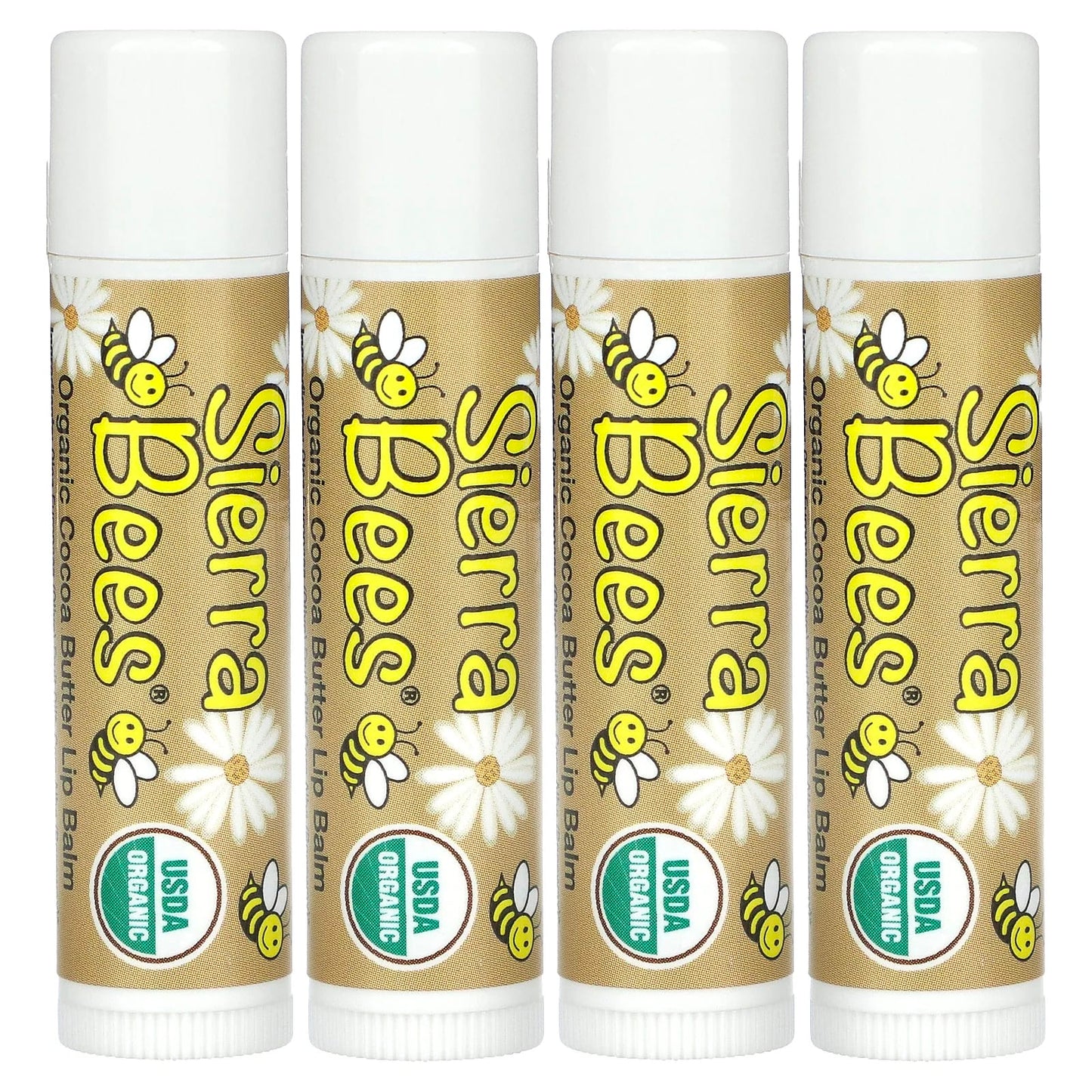 Sierra Bees-Organic Lip Balms-Cocoa Butter-4 Pack-0.15 oz (4.25 g) Each