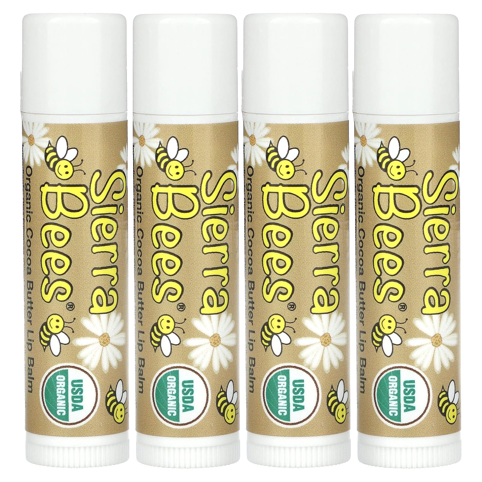 Sierra Bees-Organic Lip Balms-Cocoa Butter-4 Pack-0.15 oz (4.25 g) Each