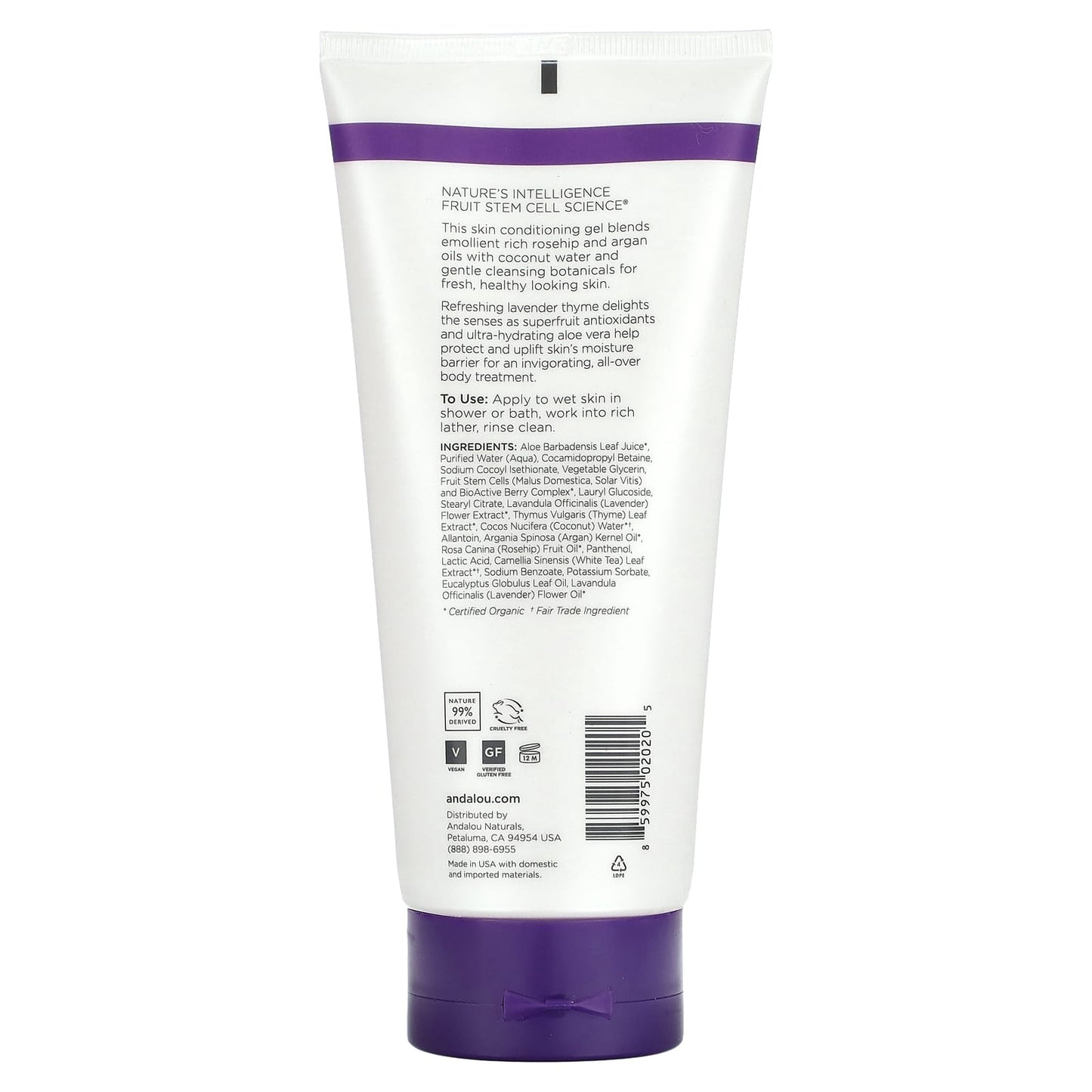 Andalou Naturals, Shower Gel, Refreshing, Lavender Thyme, 8.5 fl oz (251 ml)