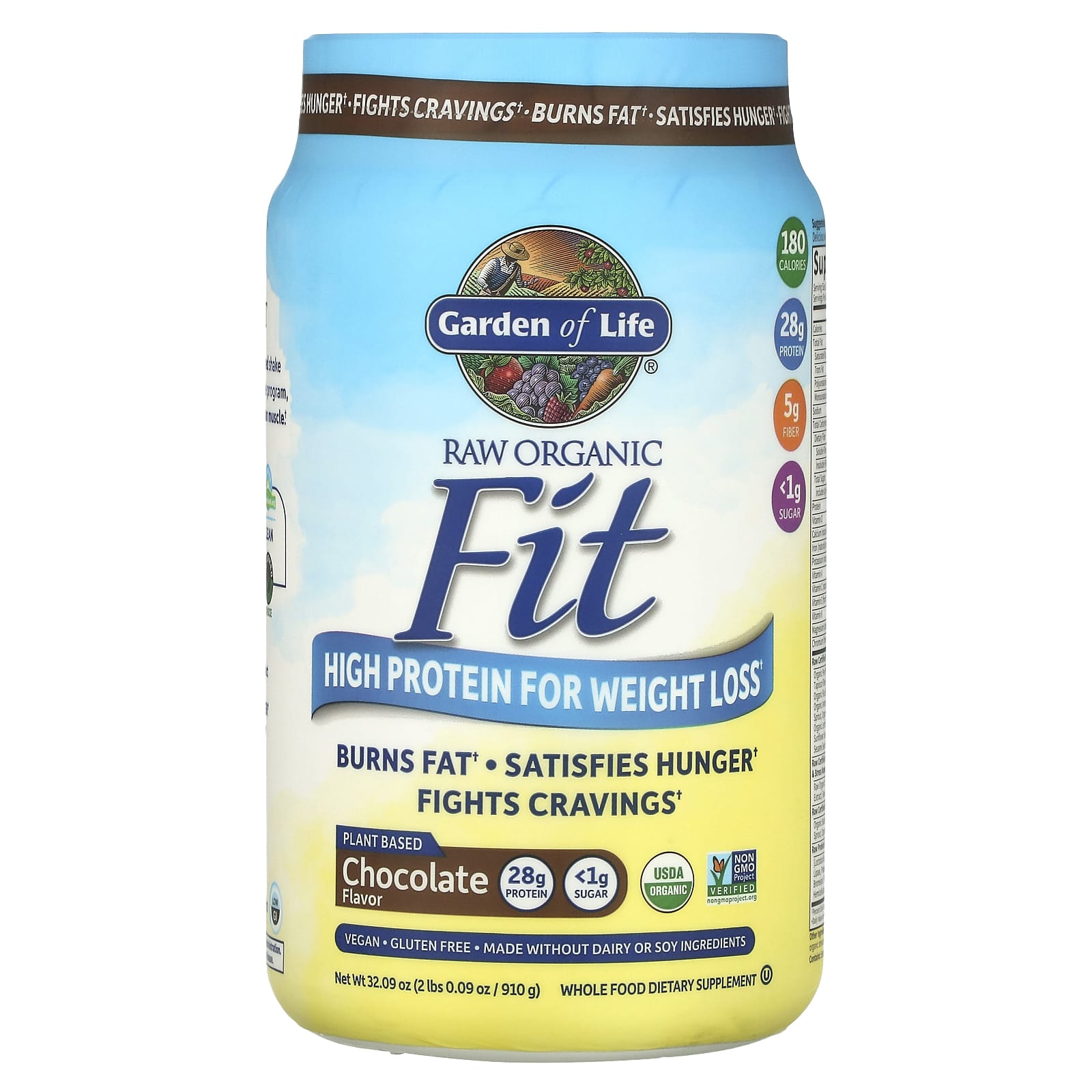 Garden of Life-RAW Organic Fit-High Protein for Weight Loss-Chocolate-32.09 oz (910 g)