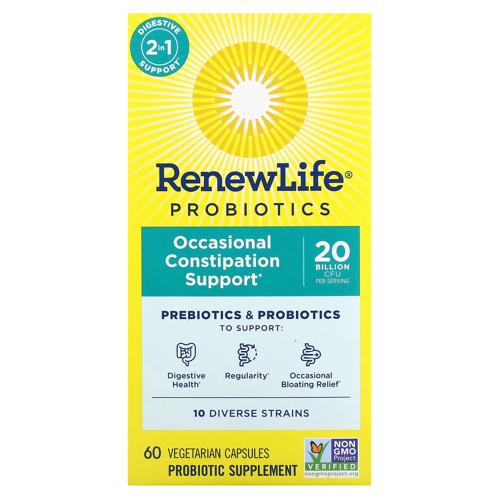 Renew Life-Probiotics-Occasional Constipation Support-20 Billion CFU-60 Vegetarian Capsules