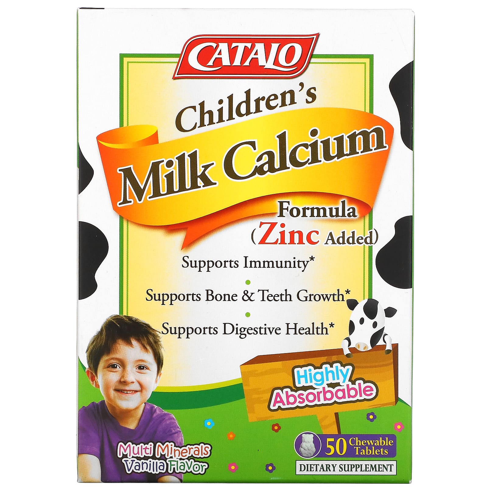 Catalo Naturals-Children's Milk Calcium Formula-Vanilla-50 Chewable Tablets