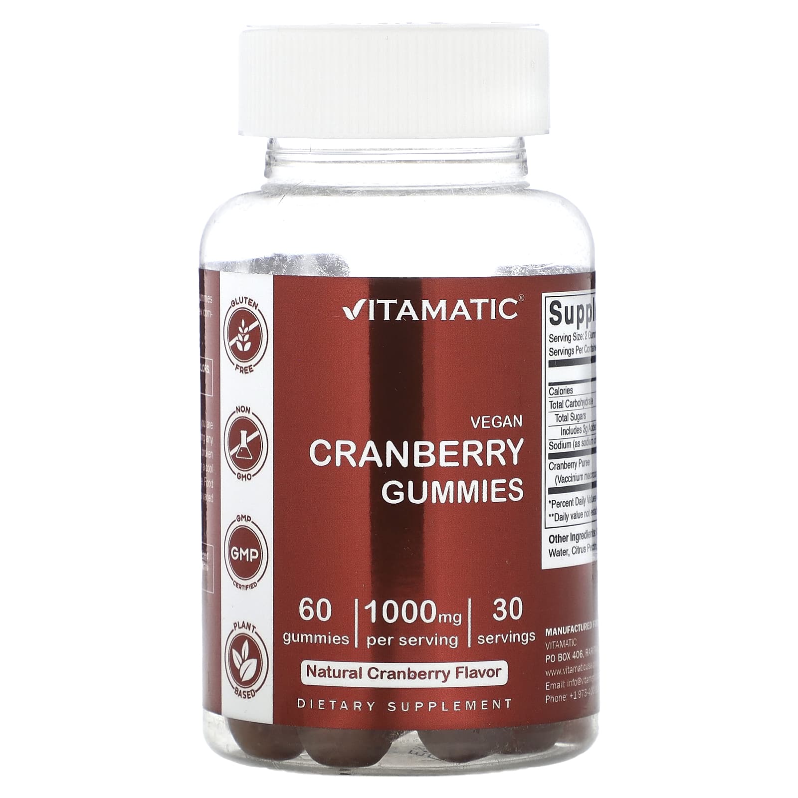 Vitamatic-Vegan Cranberry Gummies-Natural Cranberry-1,000 mg-60 Gummies (500 mg per Gummy)