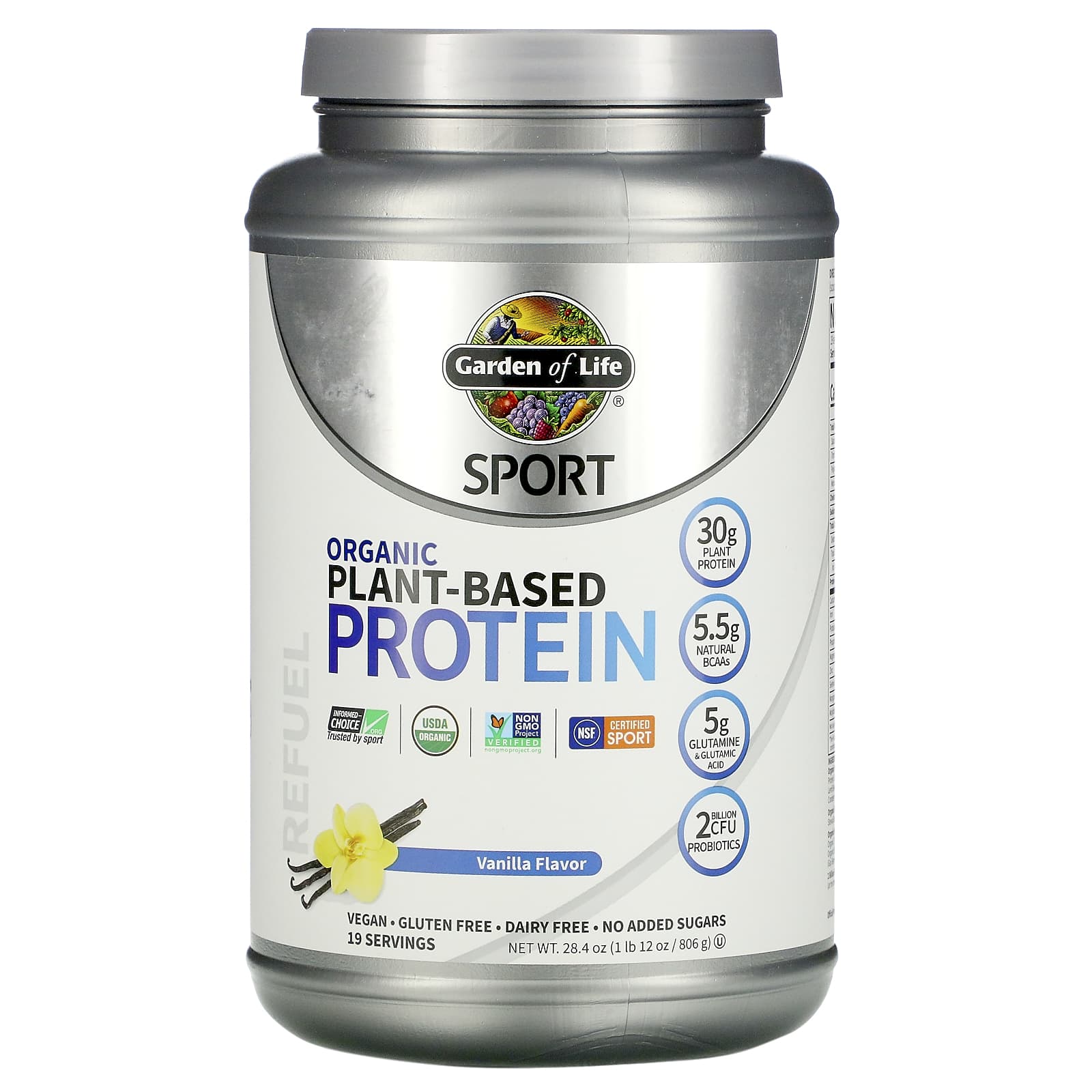 Garden of Life-Sport-Organic Plant-Based Protein-Vanilla-1 lb 12 oz (806 g)