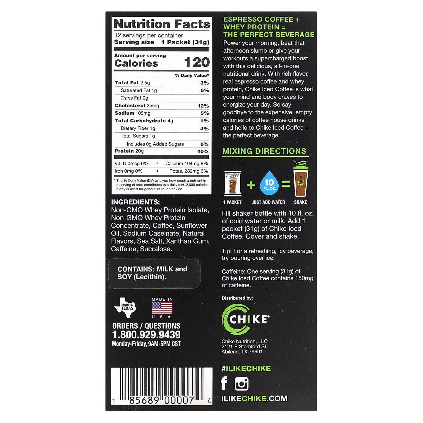 Chike Nutrition, High Protein Iced Coffee, Original, 12 Packets, 1.08 oz (31 g) Each