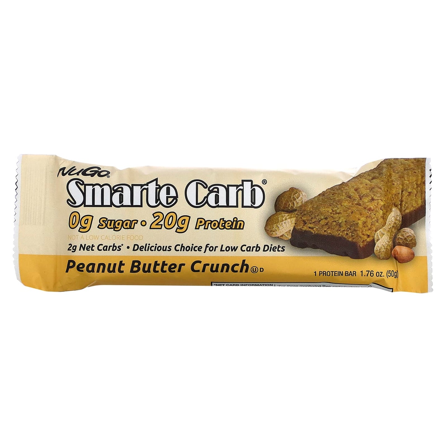 NuGo Nutrition, Smarte Carb Bar, Peanut Butter Crunch, 12 Bars, 1.76 oz (50 g) Each