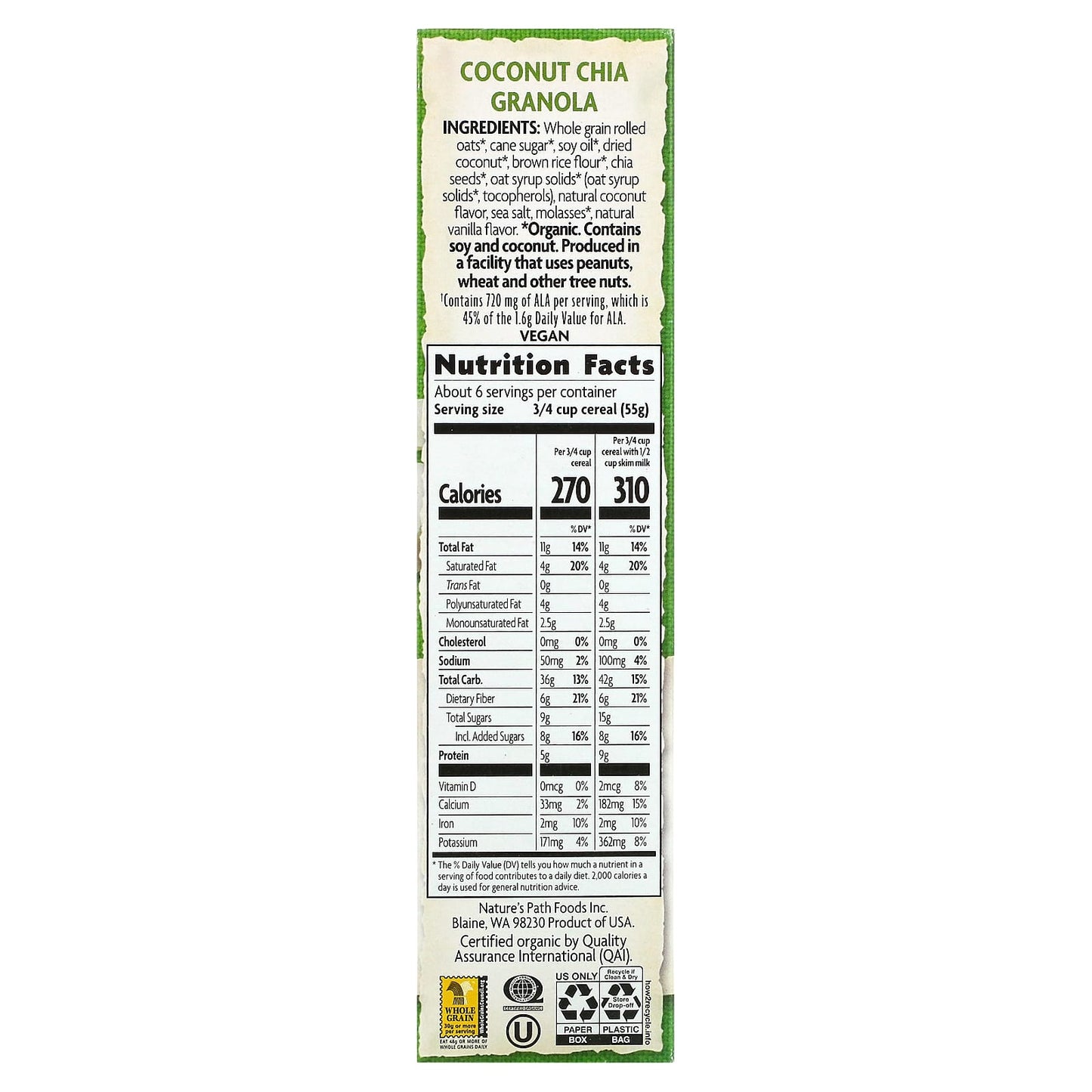 Nature's Path, Organic Coconut Chia Granola, 12.34 oz (350 g)