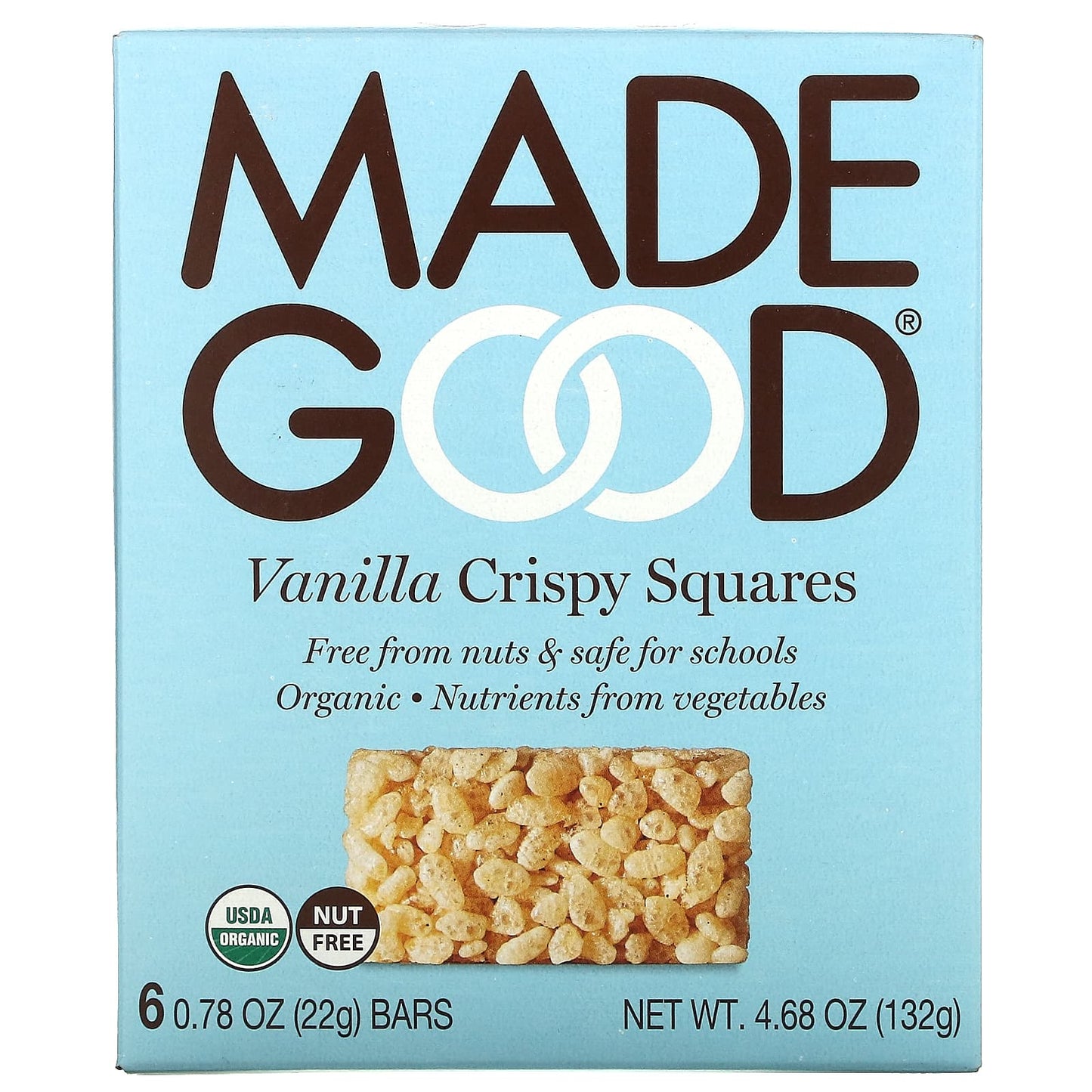 MadeGood-Crispy Squares-Vanilla-6 Bars-0.78 oz (22 g) Each