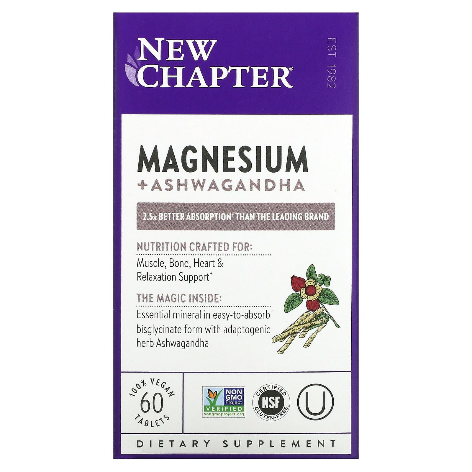 New Chapter-Magnesium + Ashwagandha-60 Vegan Tablets