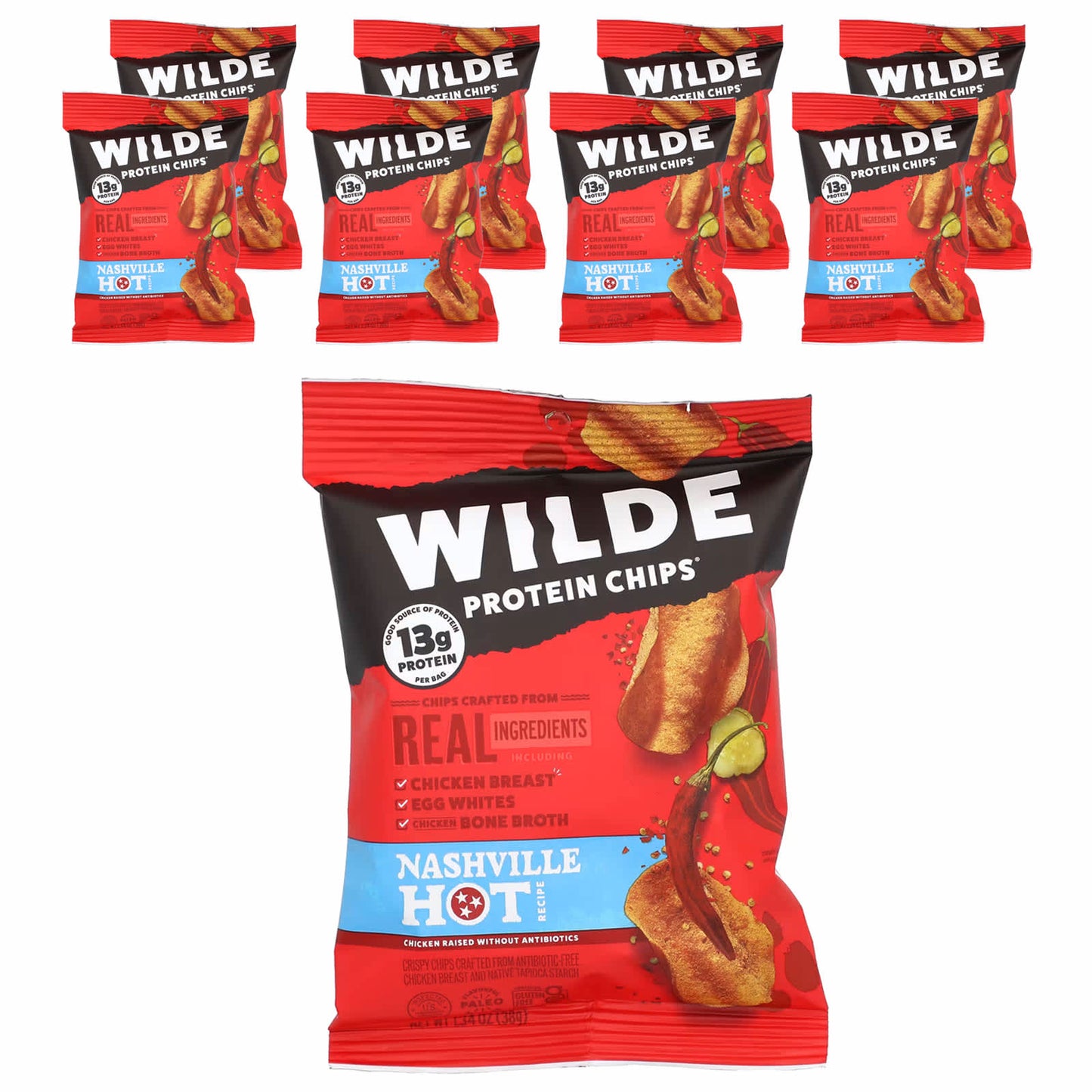 Wilde Brands-Protein Chips-Nashville Hot-8 Bags-1.34 oz (38 g) Each