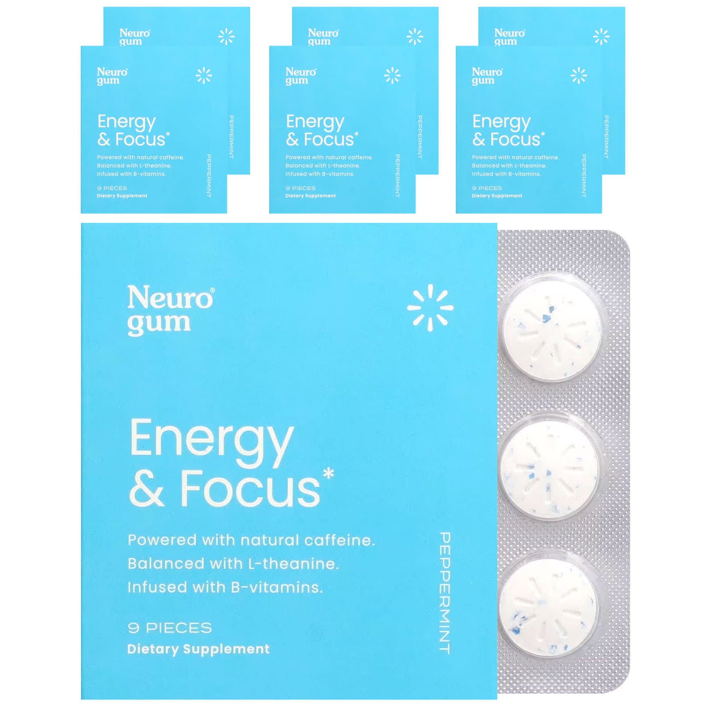 NeuroGum-Energy & Focus-Peppermint-6 Pack-9 Piece Each