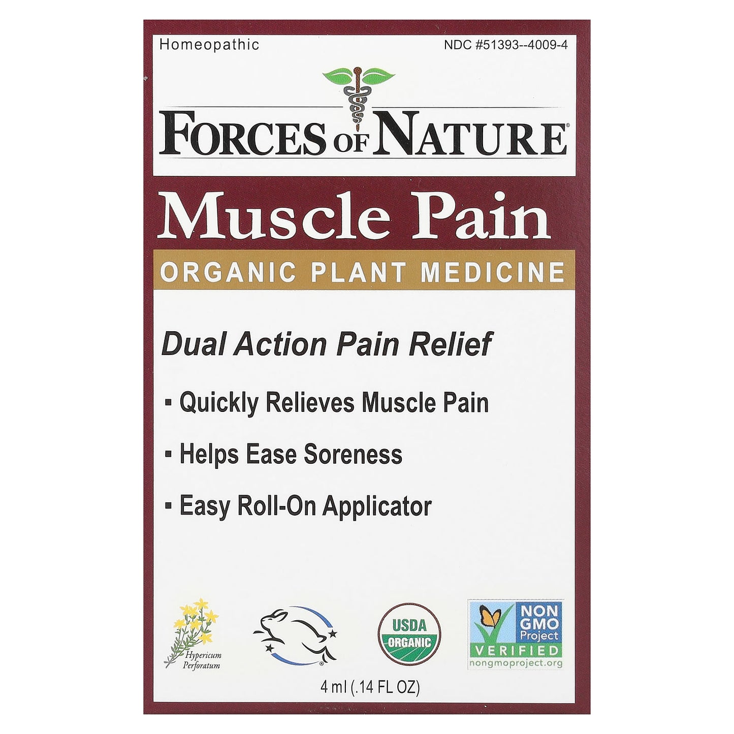 Forces of Nature-Muscle Pain Roll-On-Organic Plant Medicine -0.14 fl oz (4 ml)