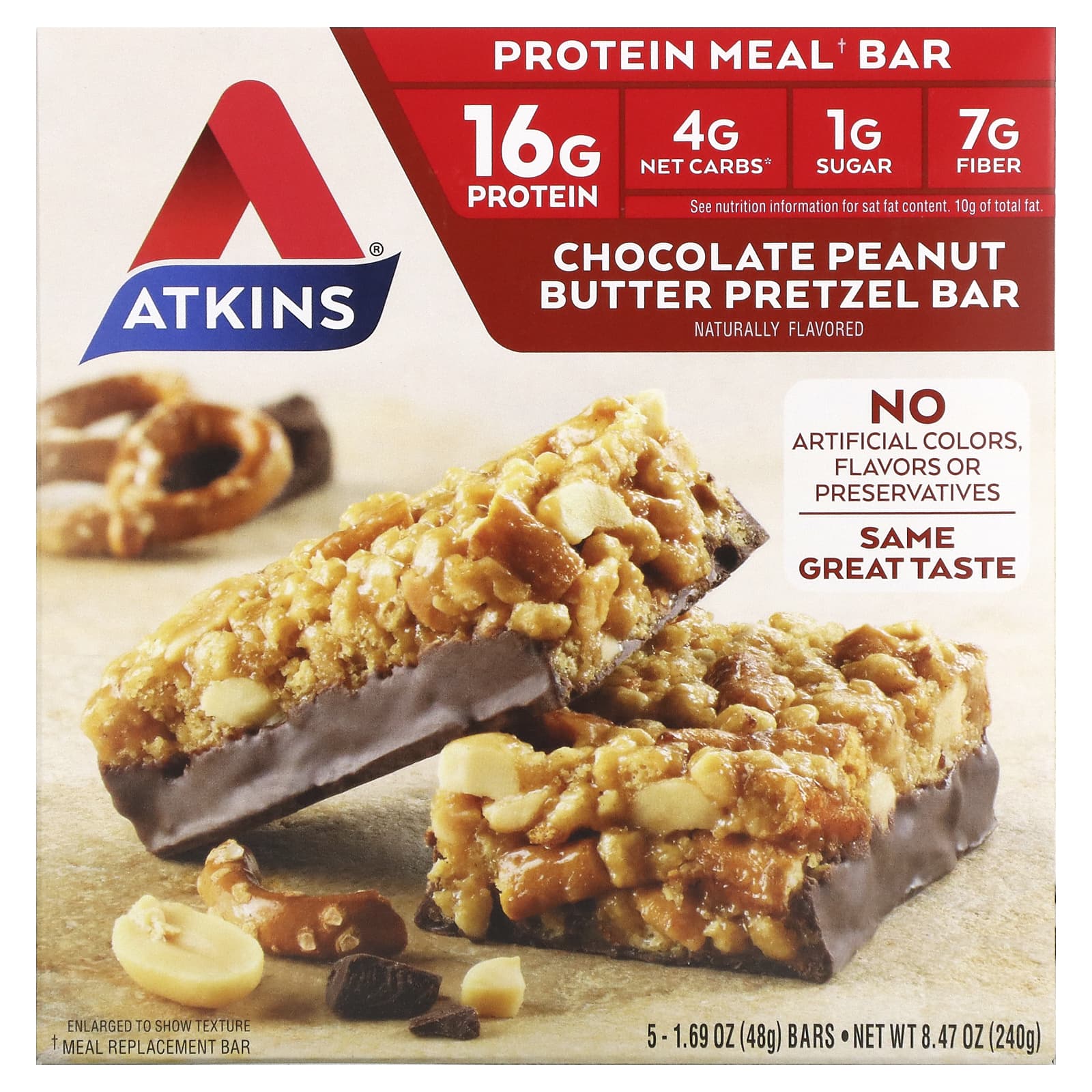 Atkins-Protein Meal Bar-Chocolate Peanut Butter Pretzel-5 Bars-1.69 oz (48 g) Each