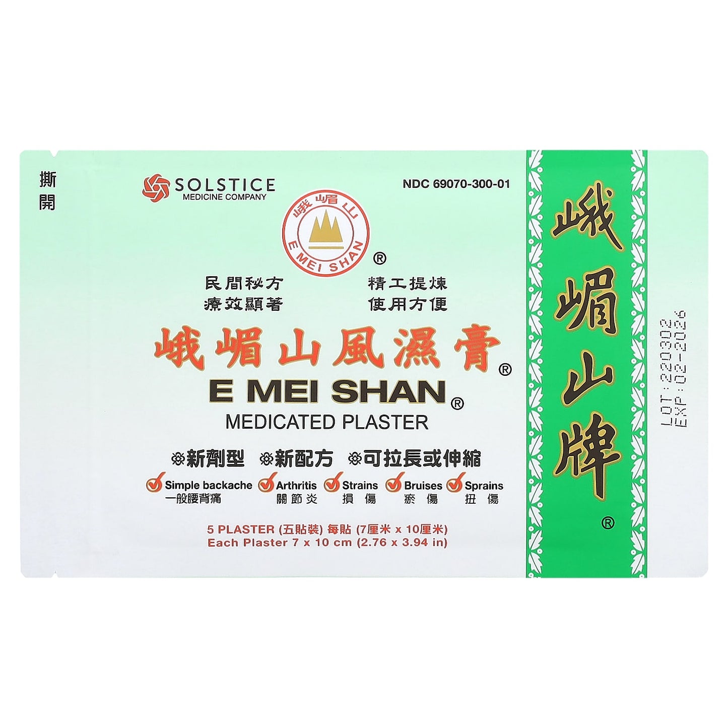 E Mei Shan Brand, Medicated Plaster , 5 Plasters