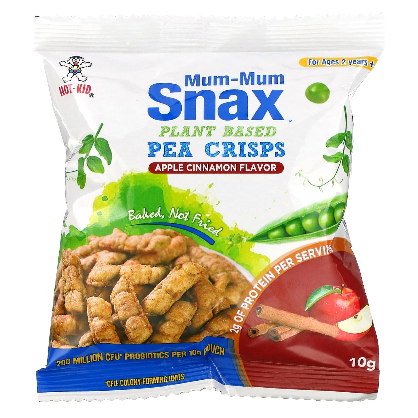 Hot Kid, Mum-Mum Snax, Baked Pea Crisps, Ages 2 Years+, Apple Cinnamon, 5 Pouches, 10 g Each