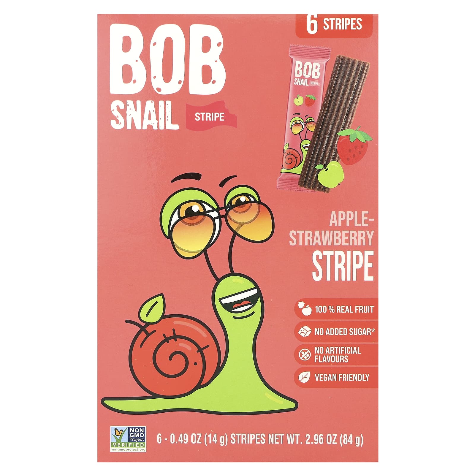 Bob Snail-Fruit Stripe-Apple-Strawberry-6 Stripes-0.49 oz (14 g) Each