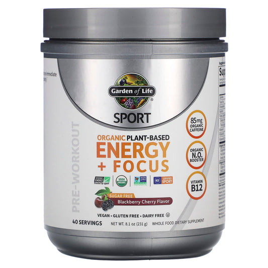 Garden of Life-Sport-Organic Plant-Based Energy + Focus-Pre-Workout-Blackberry Cherry-8.1 oz (231 g)