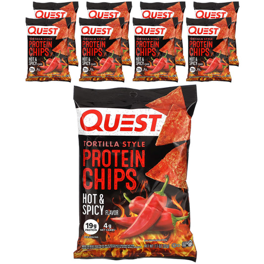 Quest Nutrition-Tortilla Style Protein Chips-Hot & Spicy-8 Bags-1.1 oz (32 g) Each