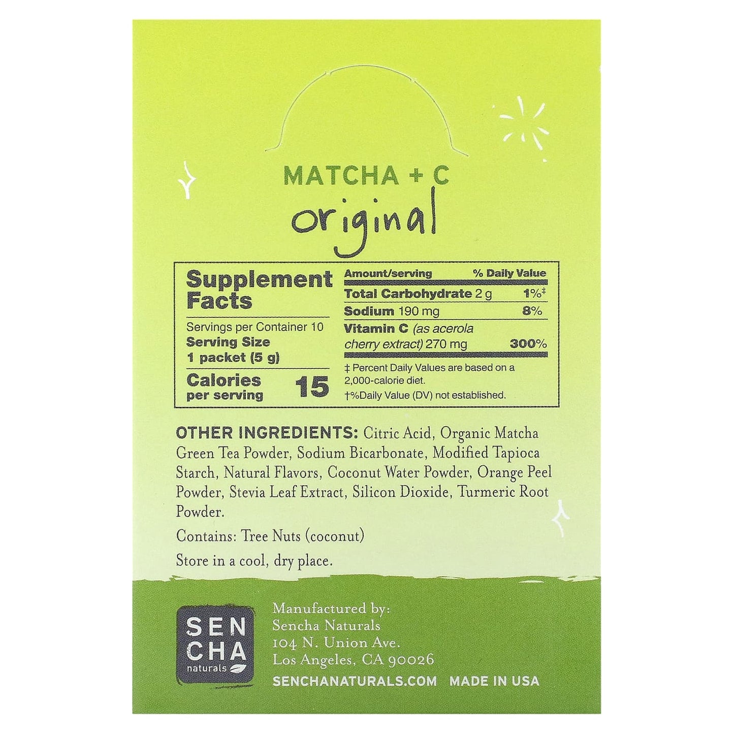 Sencha Naturals, Matcha + C, Original, 10 Packets, 0.18 oz (5 g) Each