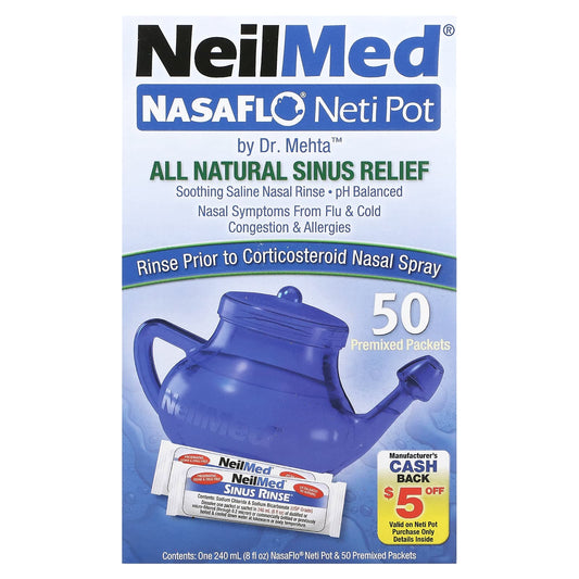 NeilMed-NasaFlo-Neti Pot-1 Pot & 50 Premixed Packets