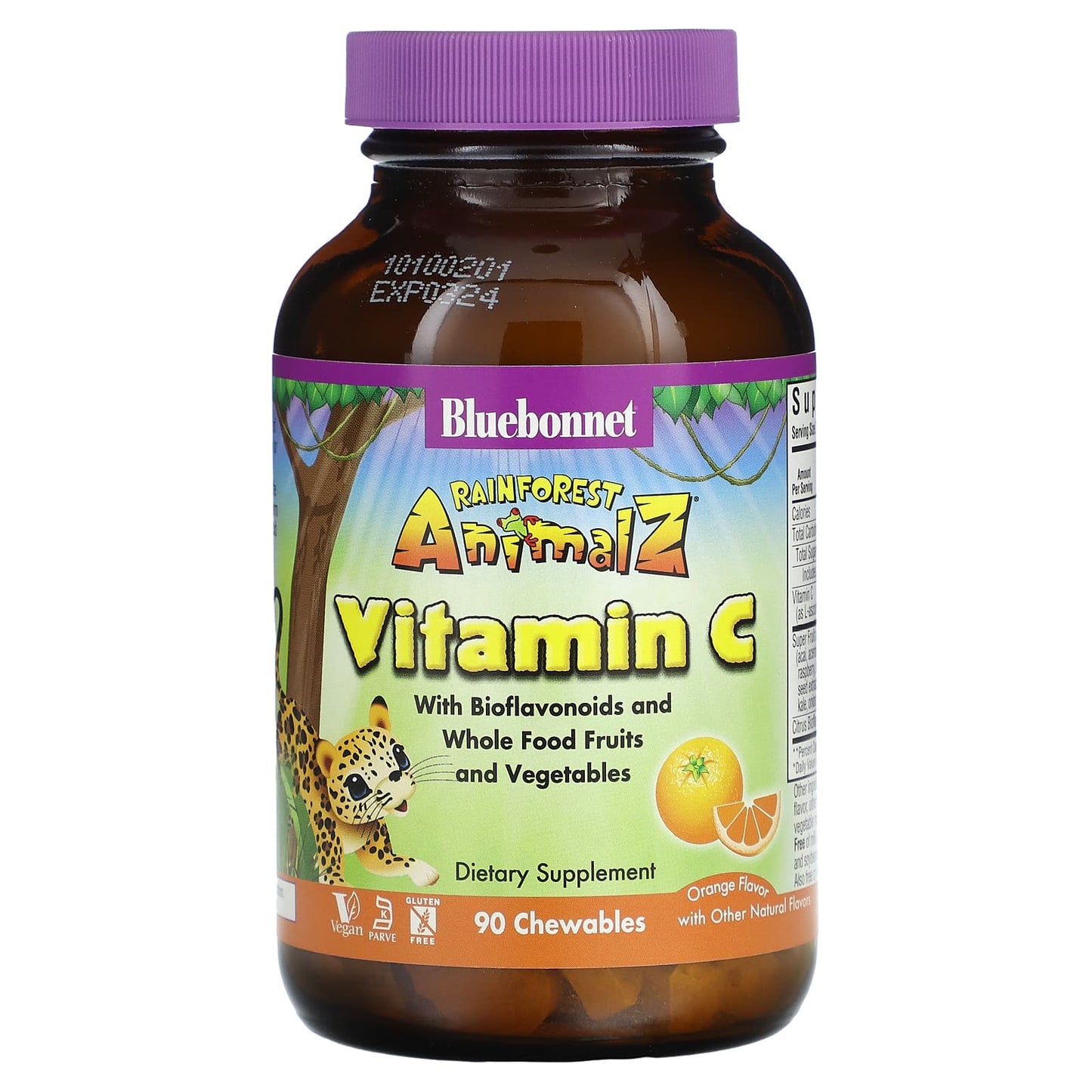 Bluebonnet Nutrition-Rainforest Animalz-Vitamin C-Orange -90 Chewables