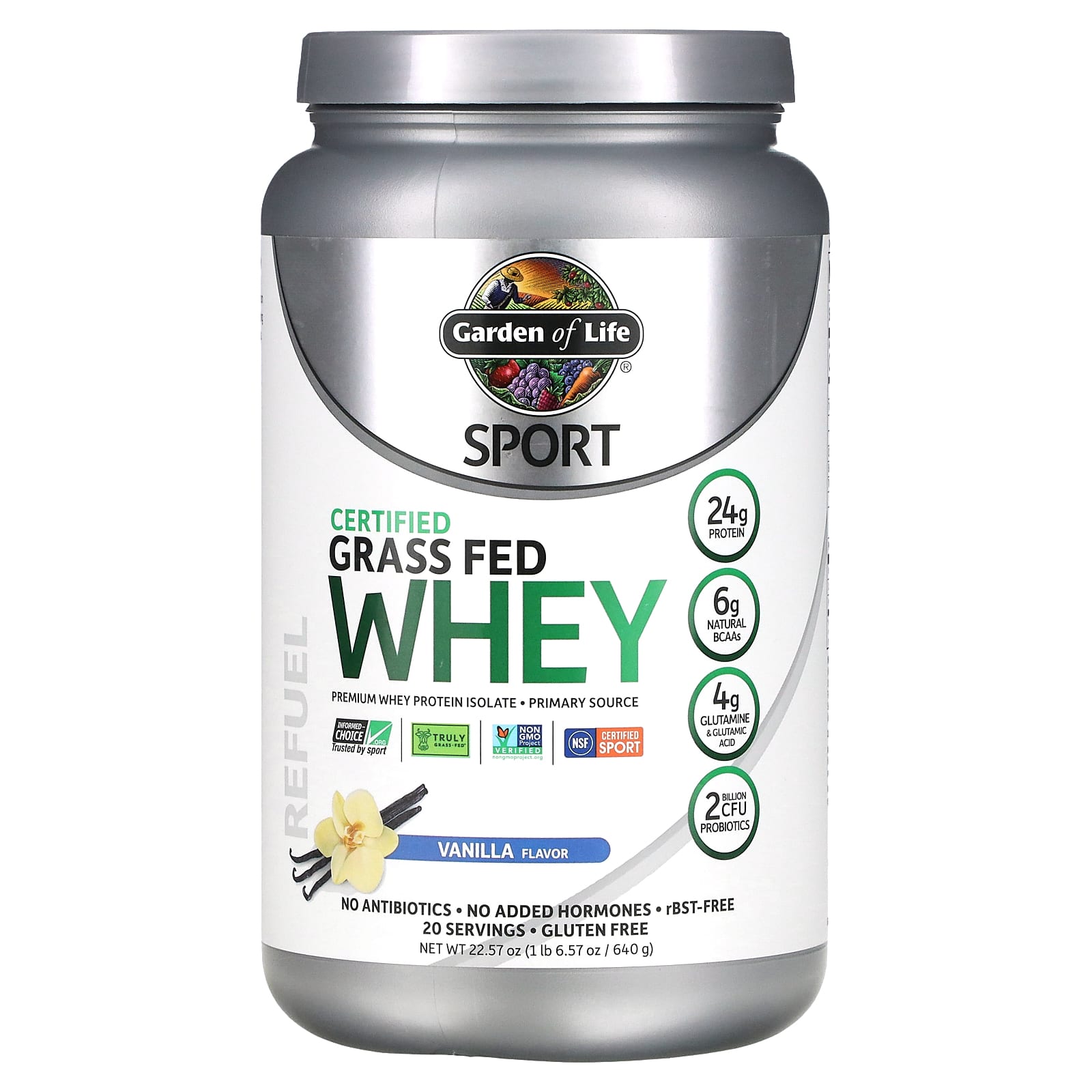 Garden of Life-Sport-Certified Grass Fed Whey-Vanilla-22.57 oz (640 g)