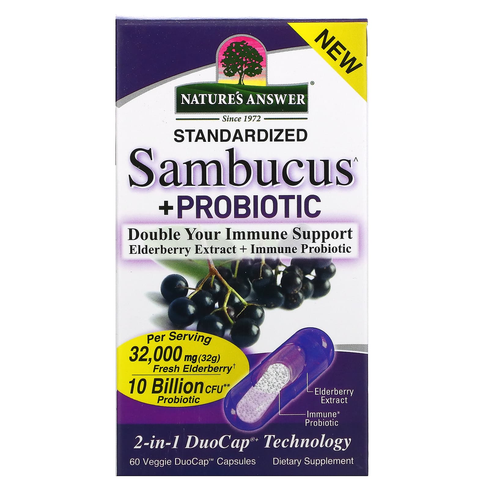 Nature's Answer-Sambucus + Probiotic-60 Vegan DuoCap Capsules