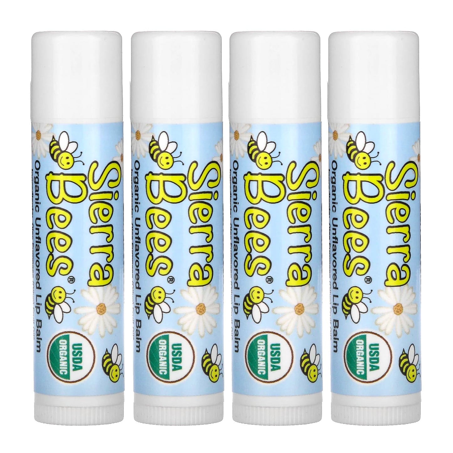 Sierra Bees-Organic Lip Balms-Unflavored-4 Pack-0.15 oz (4.25 g) Each