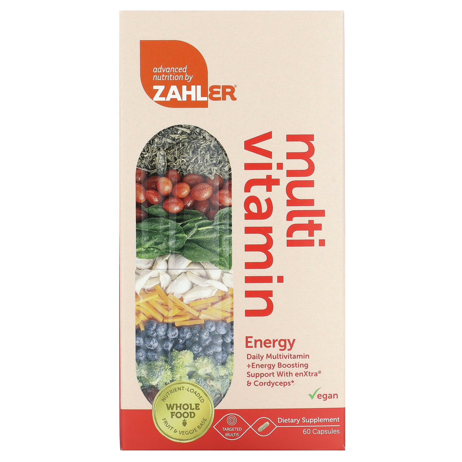 Zahler-Mutivitamin Energy-Daily Multi + Energy Boosting Support with enXtra & Cordyceps-60 Capsules