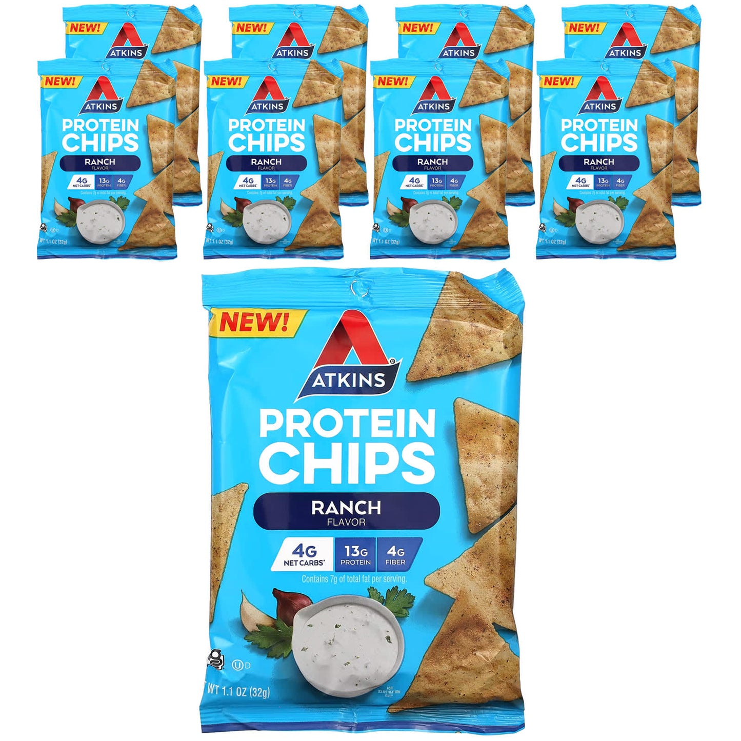 Atkins-Protein Chips-Ranch-8 Bags-1.1 oz (32 g) Each