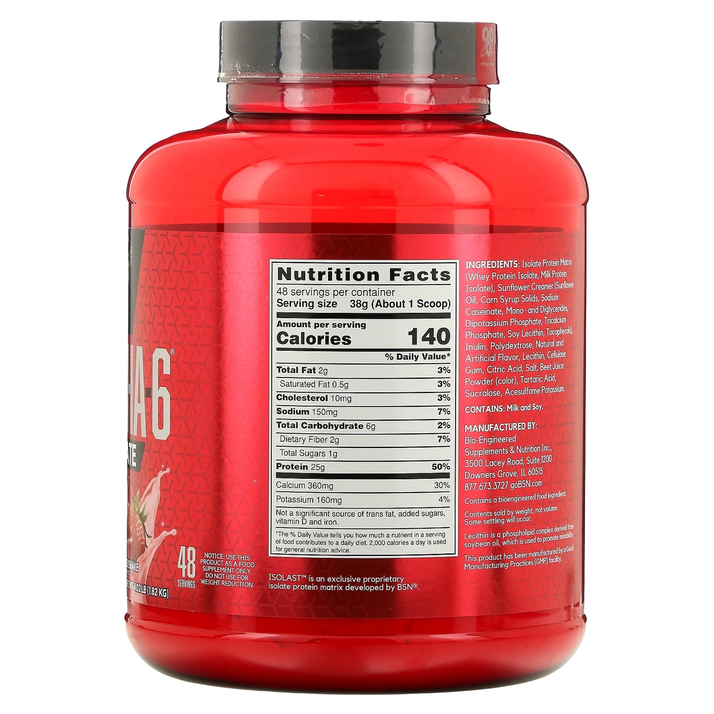 BSN, Syntha-6 Isolate, Protein Powder Drink Mix, Strawberry Milkshake, 4.02 lbs (1.82 kg)