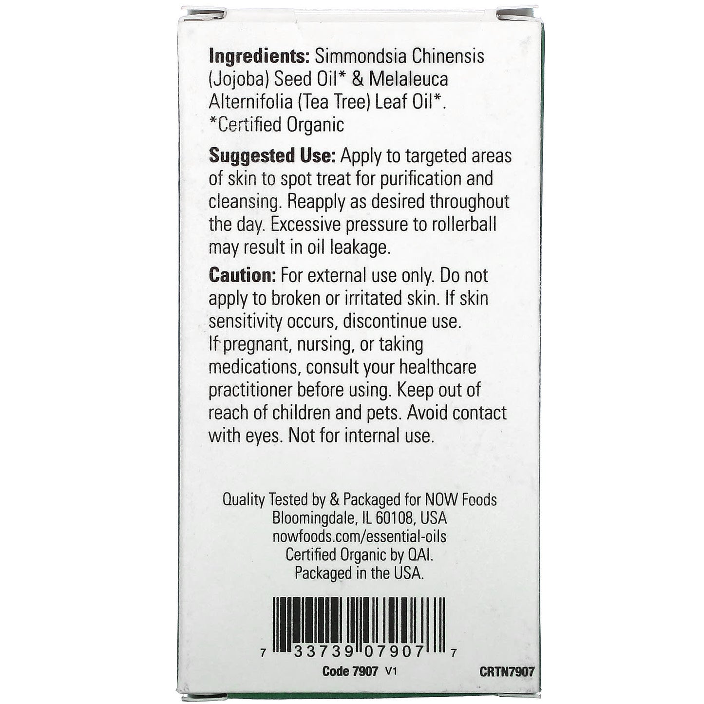 NOW Foods, Certified Organic Tea Tree Roll-On, 1/3 fl oz (10 ml)