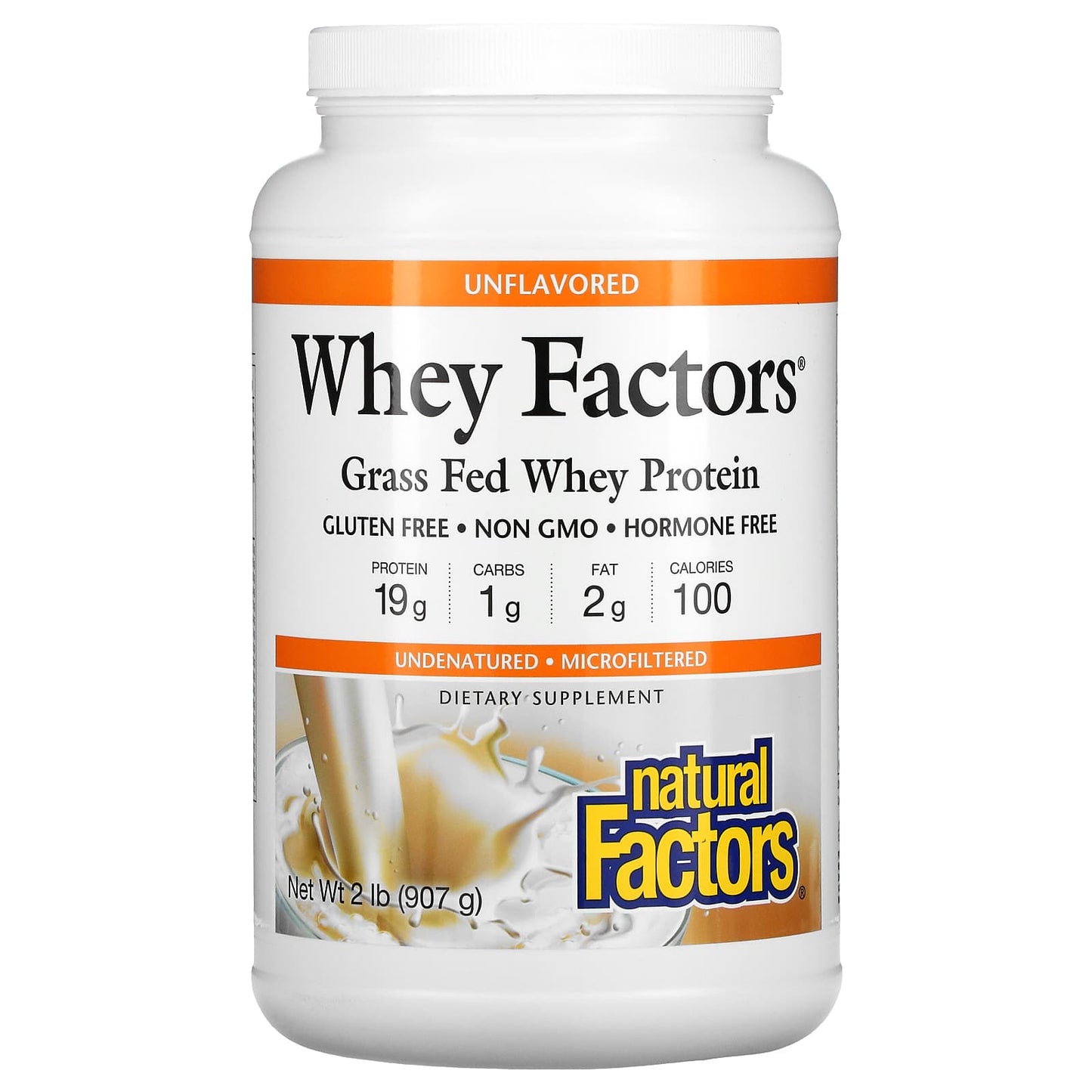 Natural Factors-Whey Factors-Grass Fed Whey Protein-Unflavored-2 lb (907 g)