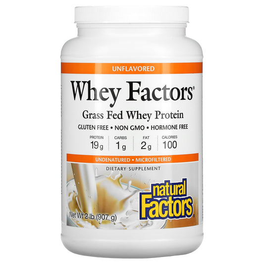 Natural Factors-Whey Factors-Grass Fed Whey Protein-Unflavored-2 lb (907 g)