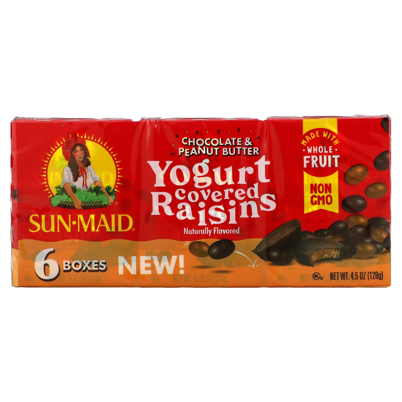 Sun-Maid-Yogurt Covered Raisins-Chocolate & Peanut Butter- 6 Boxes-0.75 oz (21 g) Each