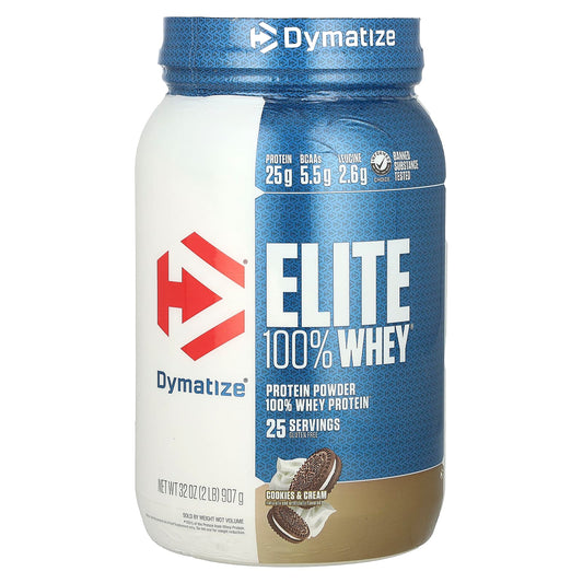 Dymatize-Elite 100% Whey Protein Powder-Cookies & Cream-2 lbs (907 g)